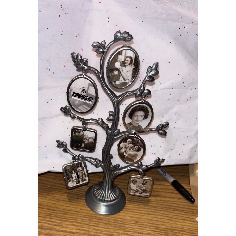 2 Malden International Designs Silver Metal Family Tree 6 Hanging Photo Frames